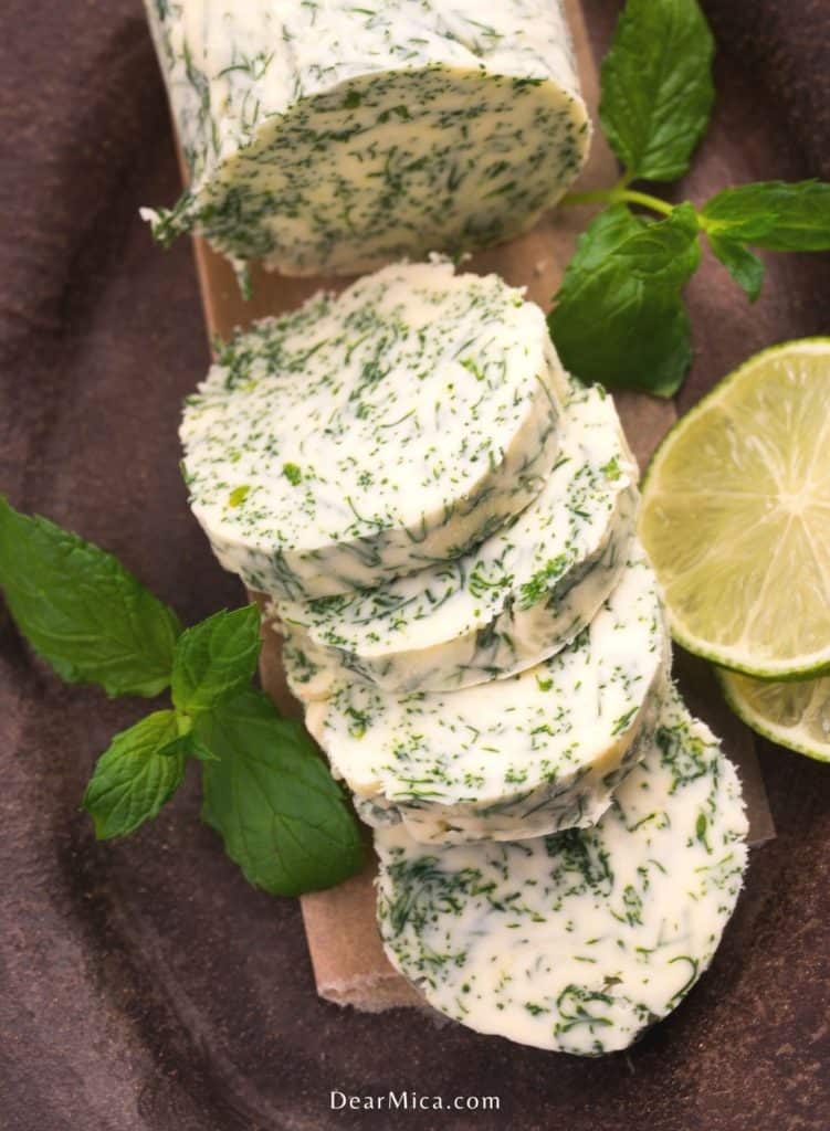 top view of Garlic Herb Butter round slices 