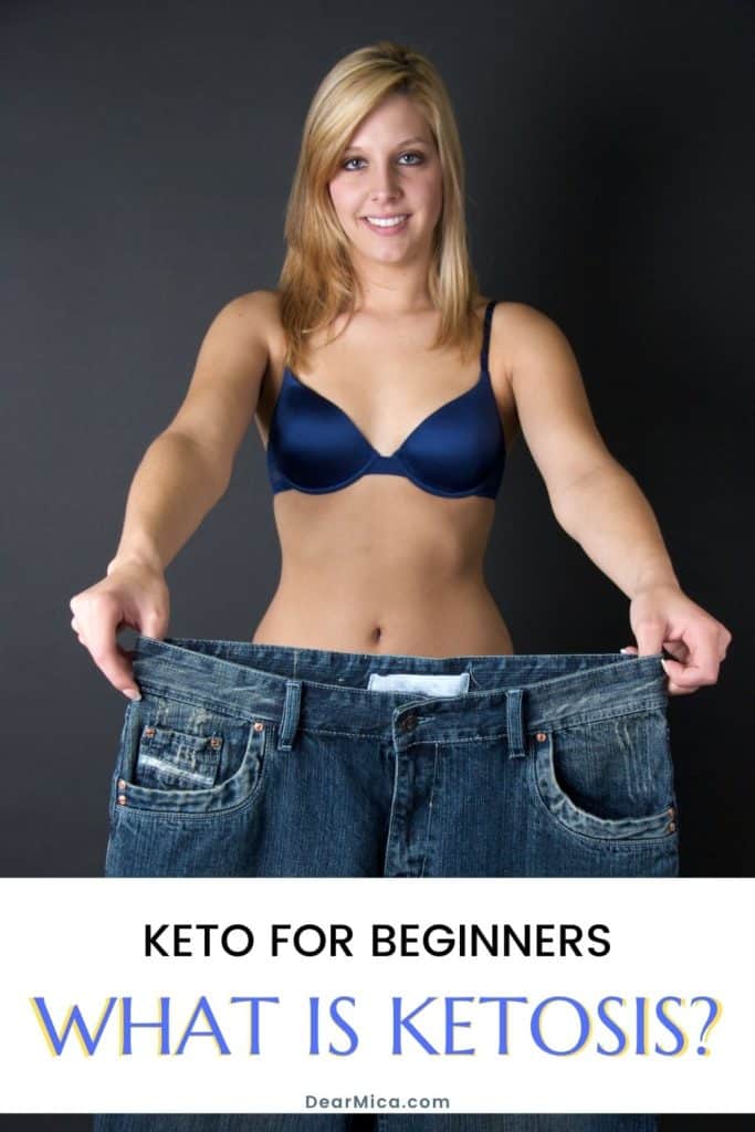 woman showing big pants after weight loss and writing what is ketosis