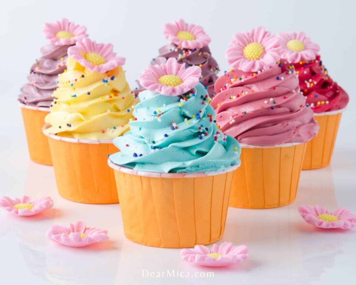 Side view of delicious keto dessert recipes and colorful keto cupcakes.