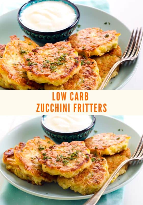 Two plates of keto zucchini fritters.