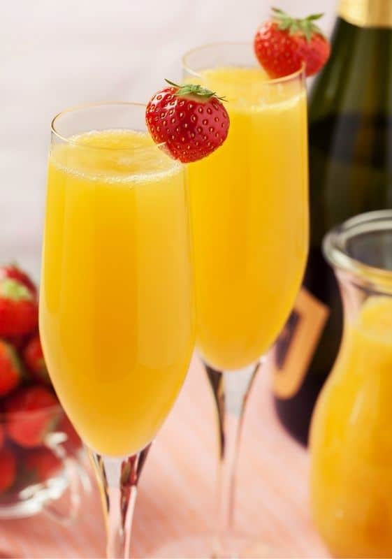 closeup view of two keto mimosa cocktails.